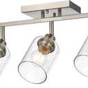 VINLUZ 3 Light Bathroom Vanity Light Fixture with Clear Glass Shade,Brushed Nickel Multi-Directional Rotating Metal Ceiling Spotlight Fixture with Adjustable Track Heads