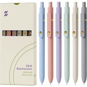 FIOVER Gel Pens, 6pcs 0.7mm Fine Point Black Ink, Quick Dry Smooth Writing Pens for Journaling, Nurse Aesthetic Cute Office School Supplies, Gifts for Women and Men (6Pcs Morandi-Black Ink) (1 Count (Pack of 6))