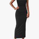 PRETTYGARDEN Women's 2026 Summer Semi Formal Midi Dresses Sleeveless Ruched Bodycon Long Elegant Cocktail Wedding Guest Dress S