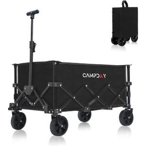 Foldable Wagon Cart, Utility Folding Wagon, Lightweight 12 lbs, 110L/250 lbs Capacity, Collapsible Cart with Wheels & Adjustable Handle for Grocery Shopping, Garden, Camping