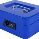 KYODOLED Cash Box with Combination Lock,Safe Metal Box for Money,Storage Lock Box with Money Tray,7.87"x 6.30"x 3.54" Blue Medium