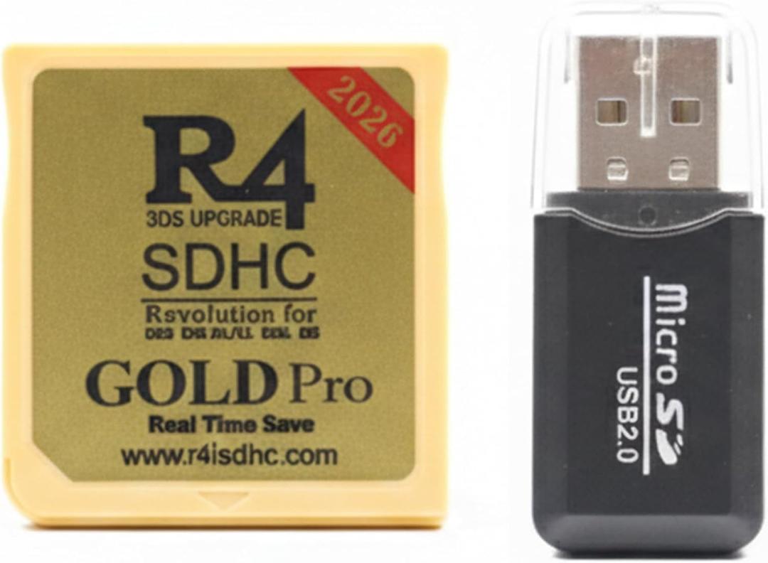 R4 SDHC Gold pro 2026 Dual Core Revolution Cartridge Compatible with New 2DS/3DS/LL/XL NDSL NDSI, Include a Card Adapter, NO Timebomb, Preloaded Plug and Play
