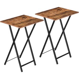 HOOBRO Folding TV Tray Tables, Set of 2 Side Table for Small Space, Industrial Snack Tables for Eating at Couch, Stable Metal Frame, Easy Assembly, Space Saving, Rustic Brown and Black BF25BZ01