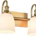 Vintage Bathroom Vanity Light Fixtures, Aged Brass 2 Lights Wall Sconce Lighting with Opal Glass Shade, Porch Wall Mount Light Fixture for Bathroom, Mirror Cabinets Hallway Stairs