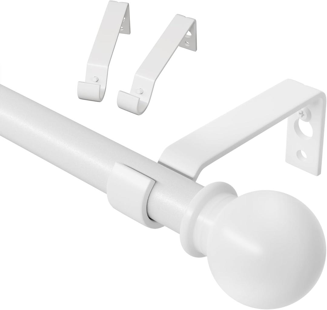 White Curtain Rods for Windows 28 to 60 inch, Adjustable Curtain Rod Set with Brackets Easy Install, Decorative Slender 5/8 Diameter Drapery Rod, Heavy Duty Drape Pole for Living Room, Bedroom