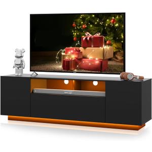WLIVE TV Stand for 65 Inch TV, Modern Entertainment Center with LED, 58" TV Console with Storage Cabinet, TV Stands for Living Room, Black