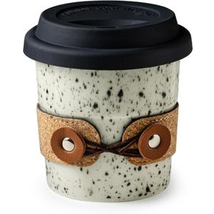 Coffee Mug, Travel Coffee Tumbler, Spill Proof To Go Coffee Mug, Porcelain Coffee Cups with Lids Reusable, Microwave & Dishwasher Safe, Coffe Mugs for Men & Women, 8.5oz (White with black dots)