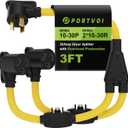 30 Amp Dryer Y Splitter For EV with Overload Protection Circuit Breaker, NEMA 10-30P Male to 2X 10-30R Female, Heavy Duty 240V 3-Prong Dryer Outlet Adapter for EV Charger, 10 AWG STW Cable, ETL Listed