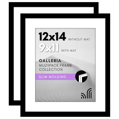 Americanflat 12x14 Picture Frame with Polished Plexiglass - Set of 1 - Use as 9x11 Frame with Mat or Display 12x14 Photo Without Mat - Galleria Collection - Picture Frames for Wall Display - Black