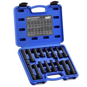 Orion Motor Tech 16pc Locking Lug Nut Master Key Set, SAE & Metric Wheel Lock Removal Kit for Removing Locking Spline Star Hex and Fluted Hex Lug Nuts, Lug Nut Remover Set for Mechanics and More (Blue)