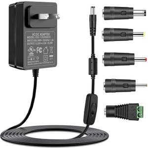 12V 2A AC Adapter Power Supply with Switch UL Listed, 100-240V AC to DC 12VDC Power Cord Transformer Charger fit for 12Volts 2.0A 2000mA 1.5a 1500mA 1.0A 1000mA 0.5a 500mA 0.1A-2.0A.