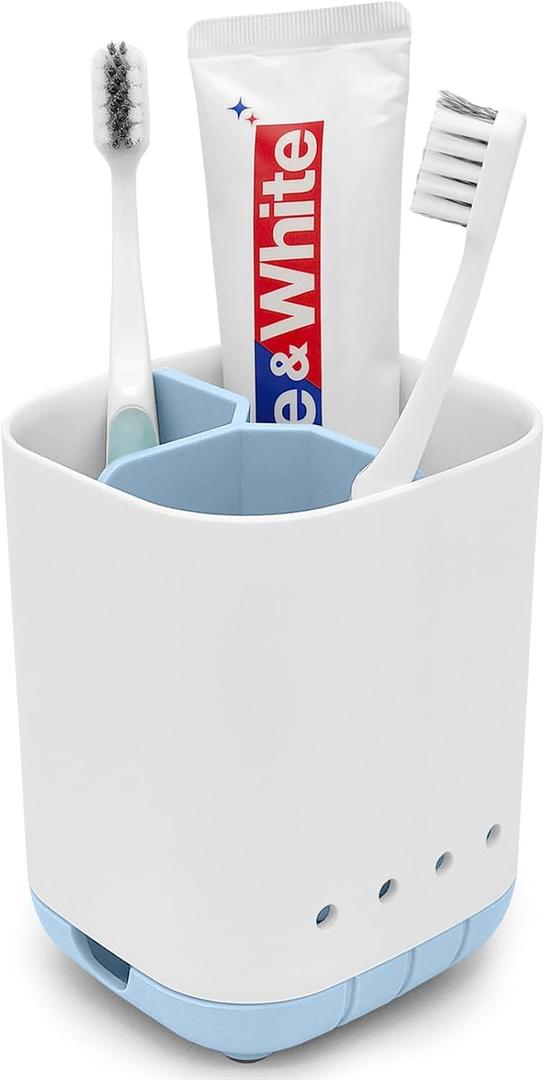 Toothbrush Holder for Bathroom,Plastic Detachable for Easy Cleaning Multi-Functional Storage,3 Slots Anti-Slip Electric Toothbrush and Toothpaste Organizer Caddy for Bathroom Vanity,Countertop (Blue)