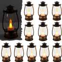 12Pcs Mini Lantern Decorative with Flickering LED Candle, 6Inch Small Western Lantern for Table Centerpiece, Vintage Hanging Candle Holders for Western Halloween Camping Party Decor (Brown)