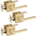 EHOMEWARE 3 Pack Gold Door Handles, Heavy Duty Door Knobs Interior for Bedroom Bathroom, Zinc Alloy Privacy Door Levers Door Handle with Lock, Satin Brass Modern Door Hardware & Locks, 3, Privacy Door Lever