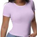 Womens T Shirts Basic Short Sleeve Crew Neck Slim Fit Tees Summer Workout Casual Bodycon Tops 2025 (L)