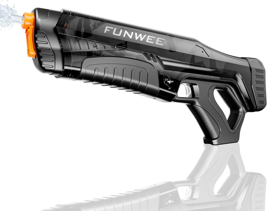 Funwee Electric Water Guns for Adults & Kids, Automatic Water Reload & Shooting Over 250 Blasts Water Blaster Squirt Guns Up to 32 FT Long Range, Summer Beach Pool Backyard Outdoor Toys (Black)