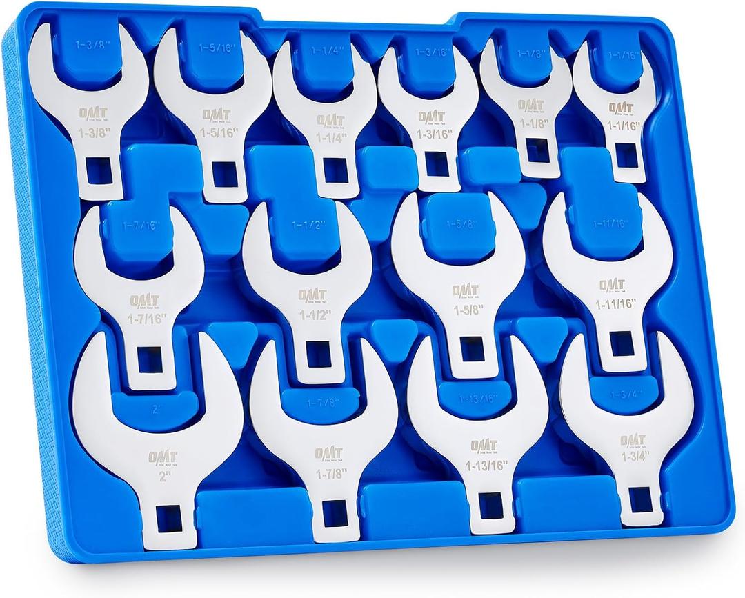 Orion Motor Tech 14 Piece Jumbo Crowfoot Wrench Set, SAE Crows Foot Wrench Set for 1-1/16" to 2" Flare Nuts for 1/2" Drive Rachets Extenders, Cr-V Steel Crowfoot Wrenches with Phosphating & Carry Case
