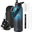 Insulated Water Bottle 40 oz, Triple Wall Vacuum Stainless Steel (Cold for 48 Hrs), Leak Proof & Non-BPA, Modern Water Flask Jug with Paracord Handle & Straw Spout Lids, Indigo/Black (40 Ounces)