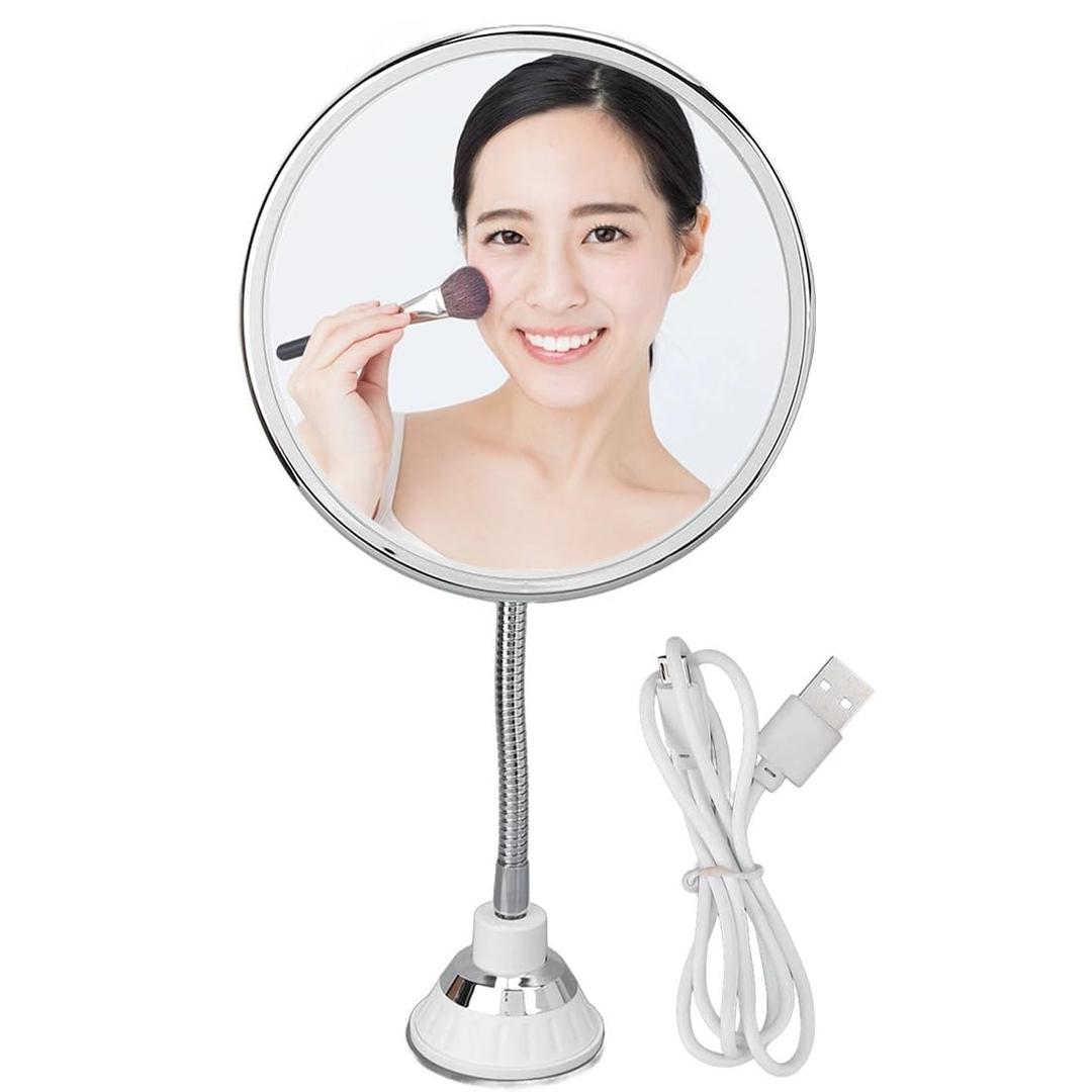 Magnifying Mirror with Light, LED Makeup Mirror 10x Magnification Adjustable Brightness Three Light Colors Suction Cup Makeup Mirror Flexible Mirrors for Bathroom Shaving Travel