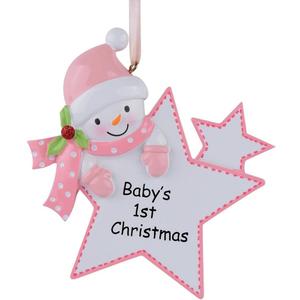 Baby's First Christmas Ornament Pink Girl Star for Christmas Tree Decoration