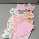 Buryeah 4 Pack Preemie Swaddle Blanket Wrap Set with Hat for Baby Boys Girls 3-7 Lbs Preemie Newborn Clothes Sleepers Cap (Pink)