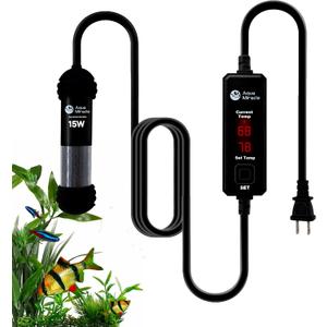 AquaMiracle 15W Small Aquarium Heater Fish Heater, Super Mini Fish Tank Heater Turtle Tank Heater for 1-3 Gal Tanks, with Dual LED Display, Dry-Run/Overheating Protection & Memory Function