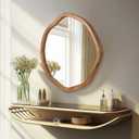 ULIKE Round Wood Mirror, 24 Inch Irregular Circle Vanity Wall Mirror with Wooden Frame, Rustic Decorative Wall Mount for Bathroom Bedroom Living Room Entryway, Rustic Brown