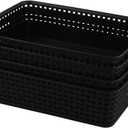Bringer 4-Pack Plastic Paper Storage Baskets, Black