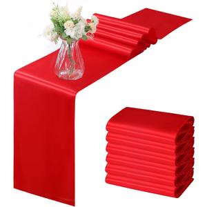 Horbaunal 6 Pack Satin Runners 12 x 72 Inch Bright Silky Smooth Satin Table Runners for Birthday Wedding Party Banquets, Red