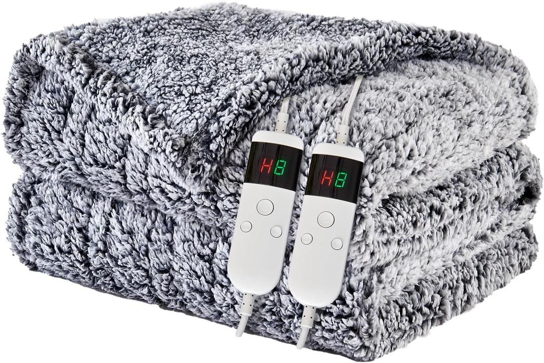 Heated Blanket Heated Queen, Electric Blanket 84"x90" Heating Blanket with 8 Hours Auto Off 10 Fast Heating Levels Machine Washable Sherpa Heated Blanket with Overheating Protection (Gray)