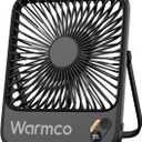 Warmco 10000mAh Portable Travel Fan 7-inch, Max 24H Runtime, Ultra-thin Quiet Rechargeable Battery Operated Desk Fan with Digital Display for Camping, Office, Bedroom, Cruise Essentials (Black)