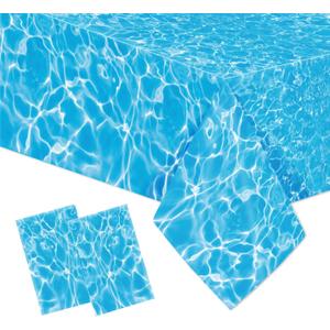 2 x 2Pcs Summer Ocean Waves Tablecloths 86x51 Inches Disposable Plastic Blue Ocean Water Print Table Covers Beach Pool Party Under The Sea Theme Birthday Party Table Cloth Decorations