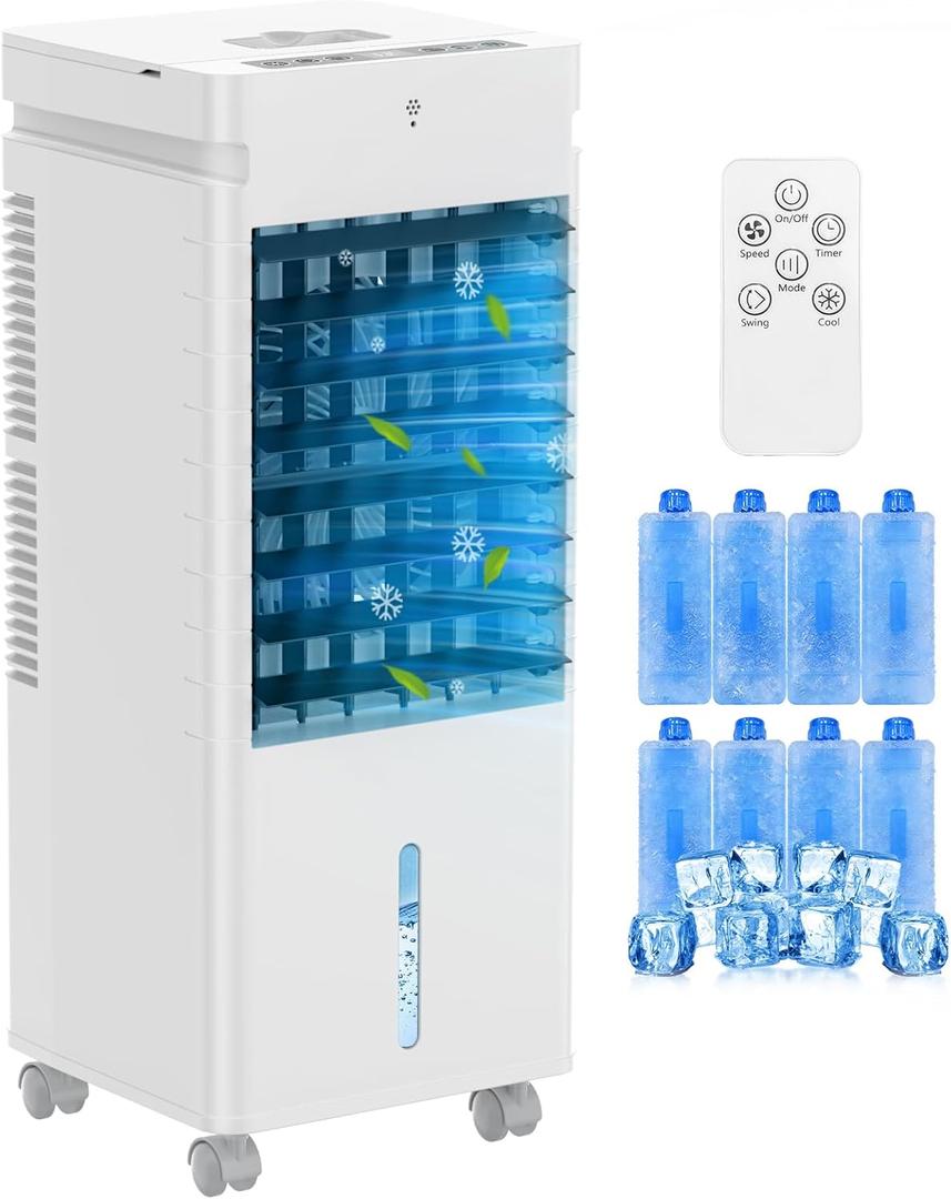 Portable Air Conditioners, 3-IN-1 Evaporative Air Cooler,Cooling Fans that Blow Cold Air with 60 Oscillation,9H Timer,3 Modes & 12 Speeds, 8 Ice Packs, Windowless Portable AC for Room,Bedroom,Office
