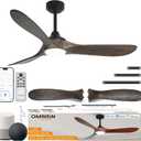 52 inch Outdoor Ceiling Fans with Lights,Smart Wood Ceiling Fan for Alexa,Google & APP Control,Indoor/Outdoor,3 Blades,3CCT Dimmable,Deep Brown Walnut,Downrod Mount for Patio Porch