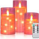 Aignis Flickering Flameless Candles Battery Operated Candles LED Candles with Remote Timer for Home/Wedding/Birthday/Holiday Decor, Cherry Blossom Pink 3D Flame Set of 3 (D3 xH4 5" 6")