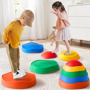 Tiny Land Stepping Stones for Kids, 5pcs Non-Slip Toddler Stepping Stones, Sensory Stepping Stones for Promoting Toddler's Balance & Coordination Skills, Stepping Stones for Toddlers 3-5 (Rainbow Color)