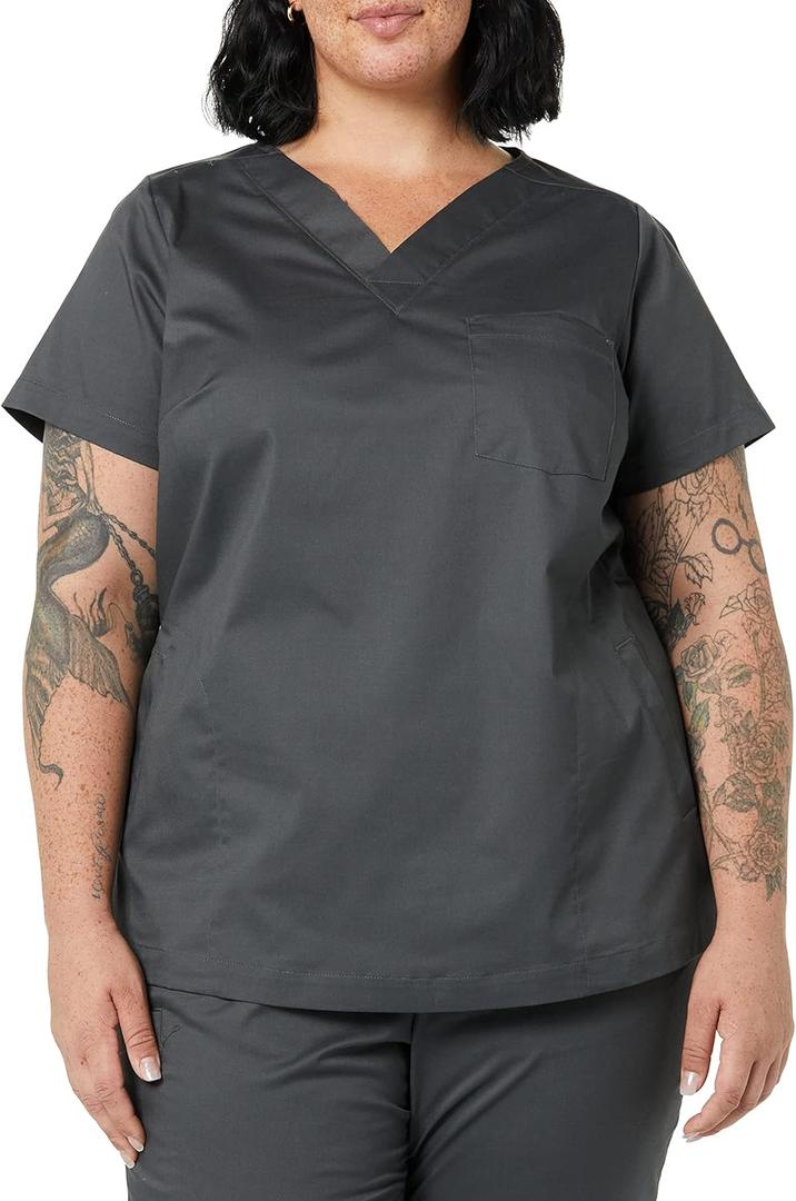2 x Amazon Essentials Women's Classic Fit V-Neck Short Sleeve Scrub Top (Available in Plus Size) (Gray, XXL)