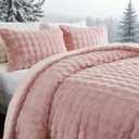 Bedbay Pink Plush Comforter Set King Size Faux Fur Bedding Comforter Set 3 Pieces Luxury Faux Rabbit Fur Bubble Bedding Soft Warm Shaggy Velvet Reversible Duvet Set for Girls Teen Adults