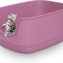 Gefryco Large Cat Litter Box with High Sided 24.6"x18.3"x12.2" - Jumbo Extra Large Open Anti - Splashing High Wall for Multiple Cats (Pink)