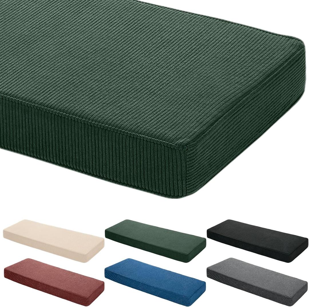 Wenqik Corduroy Indoor Bench Cushion 42x16 Furniture Loveseat Patio Swing Piano Wicker Couch Window Seat Pad Thickened Memory Sponge Back Cushion Farmhouse Boho Textured Home Decorative (Green)