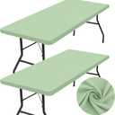 homing 2 Pack Rectangle Table Cloth, Elastic Fitted Fabric Tablecloth Fits for 6 Foot Folding Tables, Washable Table Cover for Picnic, Camping, Indoor, Outdoor, Easter (Green, 30" x 72")