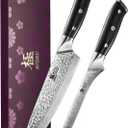 KYOKU Knife Set, Shogun Series 2pc Japanese Style Kitchen Knife Set, 7" Boning 8" Chef Knife with Sheath Gift Box, Professional Sharp Damascus Stainless Steel Knives for Meat Vegetable