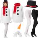 Hillban 7 Pcs Christmas Snowman Costume Kit Women Winter Snowman Costume with Cape Scarf Hat Gloves Carrot Nose Pantyhose (X-Large)