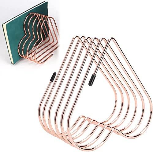 Watris Veiyi Files Folder Stand, Desktop Iron Storage Rack, Book Record Holder, Desktop Album Storage Rack, Vinyl Record Stand Holder, 5 Slot Heart Shaped File Holder for Desk (Rose Gold)