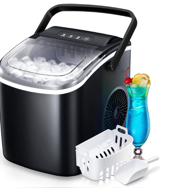 Electactic Ice Maker Machine Countertop Portable Compact Small Bullet Ice Maker with Self Cleaning,9 Cubes in 6 Mins,26lbs in 24Hrs, for Home and Kitchen(Black)