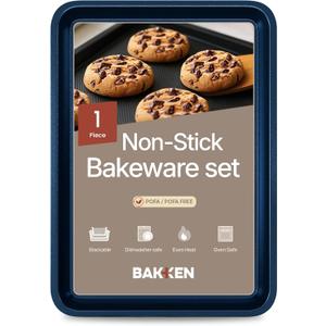 BAKKEN Kitchen Baking Pans - Nonstick Blue Coating, 13.58 9.65 Commercial Grade Carbon Steel Cookie Sheet, Diamond Texture Bottom, PFOA, PFOS, PTFE Free, Oven Safe Tray (450F), Gray
