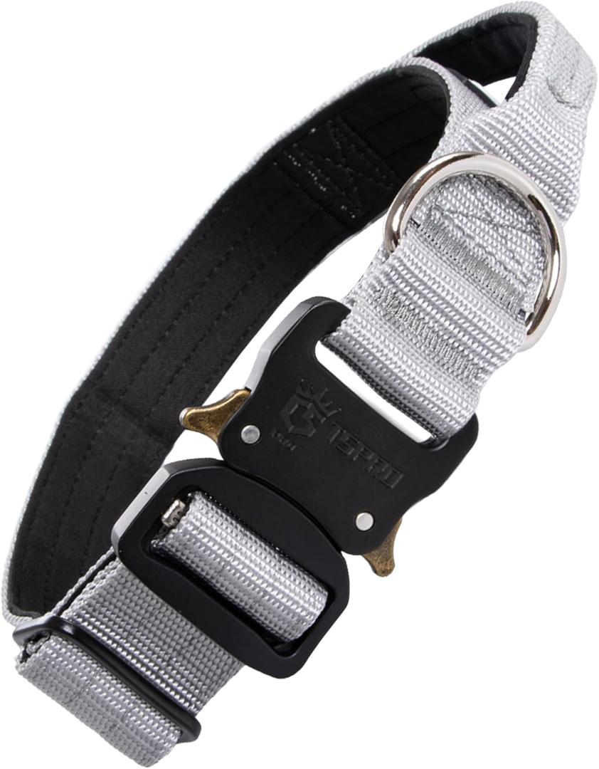 TSPRO Premium Dog Collars Tactical Dog Collar with Handle and Heavy Duty Quick-Release Metal Buckle Durable Thick and Adjustable for Medium to Large Dogs (Silver M) (Handle Version-Size M (Adjustable 14.5"-18"))