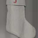 21 Inches Knitted Christmas Stockings with Initials, Large White Custom Monogram Embroidery Christmas Stockings with Letter, Personalized Xmas Decoration for Holiday Family Party-J