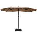 15 ft. Market Double Sided Umbrella Outdoor Patio Umbrella with Crank and Base Tan