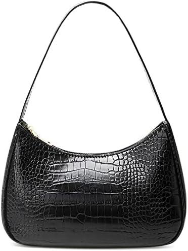 Shoulder Bags for Women, Cute Hobo Tote Handbag Mini Clutch Purse with Zipper Closure (Large, Crocodile&black)